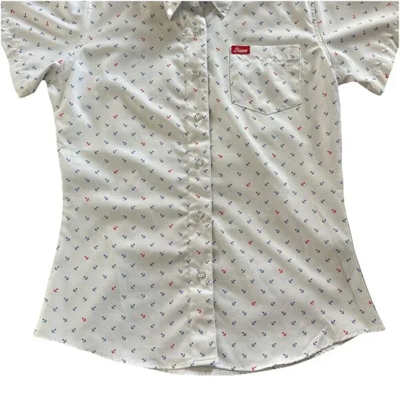 Dixxon Flannel Medium Shipwrecked Shirt Womens White Anchor Coastal Nautical Top - Picture 5 of 7